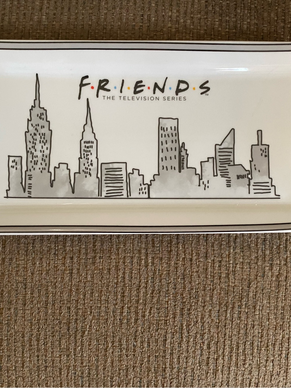 FRIENDS White Ceramic Rectangular Vanity Tray with Skyline and Multicolor Logo